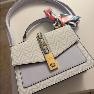 ALDO Light Blue Geometric Top-Handle Satchel with Scarf Accent
